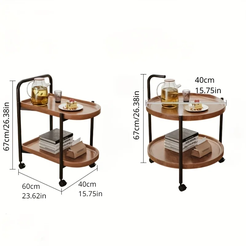 Versatile 2-Tier Rolling Side Table - Wood, Ideal for Living Room, Bedroom, Office Use image 5