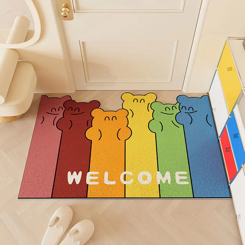 Cartoon Creative Rainbow Hug Floor Mat for Home Use Tailored Non Slip Foot Mat for Entry