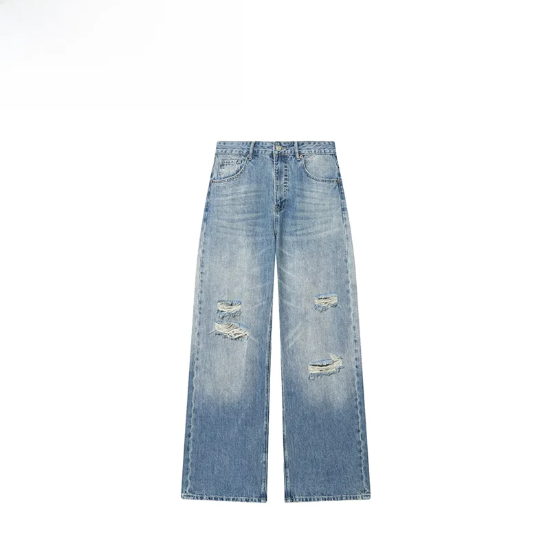 

Loose Casual Jeans Women's Spring Autumn Faion Turn-Up Hem Straight Leg Pants Street Sle l Waist Polyester Fiber