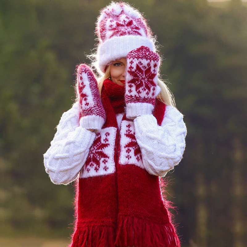 7 Colors Women\'s Knit Hat Scarf Hand 3 Piece Set Soft Warm Warm Winter Solid Color Fashion Accessories for Cold Weather