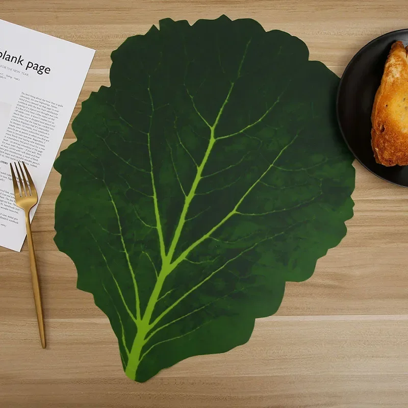 4/6pcs Artificial Leaf Placemat Thickened Plastic Dinning Table Decor Mat Artificial Cabbage Banana Leaves Antifouling Placemat