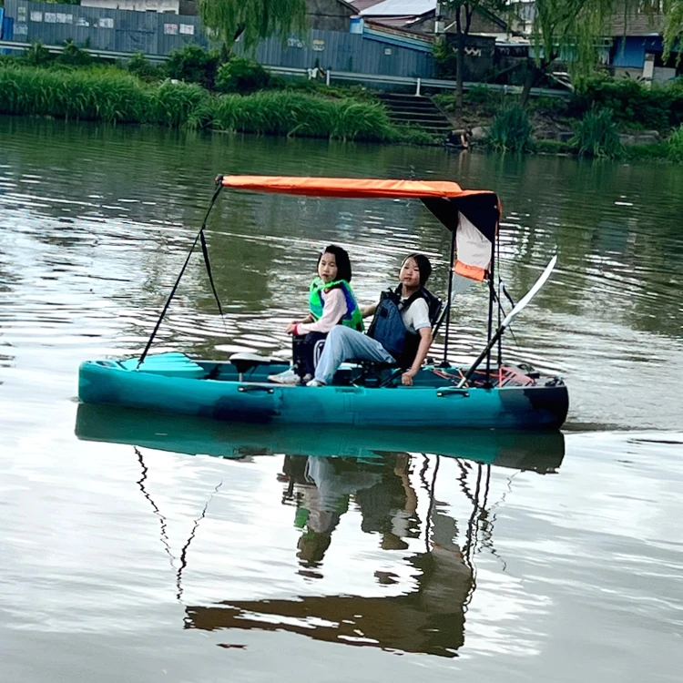 2025 New Modular 9ft Wide Motorized Kayak Foldable 2-3 Person Surfing Application Easy Store PC Pedal Drive Fishing Kajak