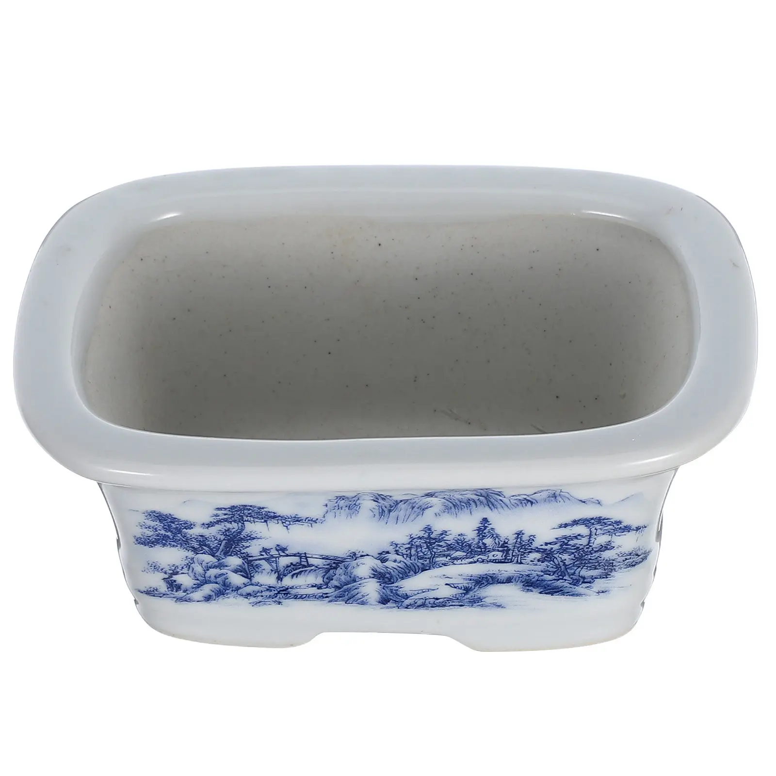 Hand Painted Blue and White Porcelain Flower Pot Small Desktop Balcony Planter for Indoor Plants Bonsai Succulents Asian Ceramic