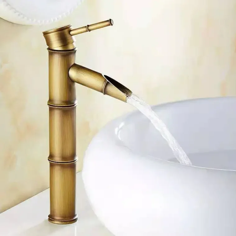Antique Copper Bamboo Shaped Single-Handle Bathroom Faucet Durable Brass With Ceramic Valve Core Economical Option