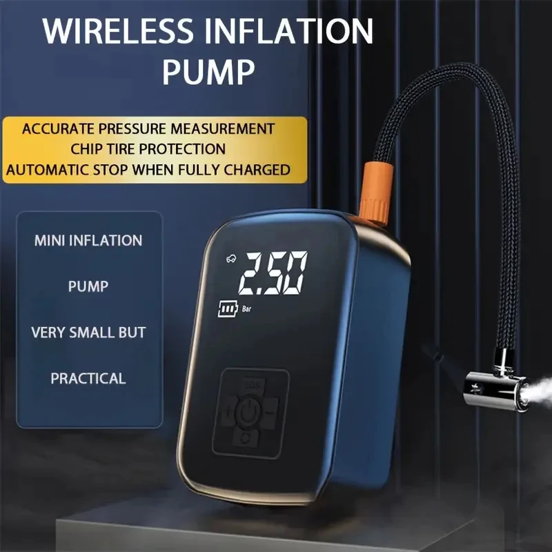 Cordless Car Tire Inflator, Multi-Purpose Electric Air Pump for Auto, Motorcycle, Bicycle – Digital Pressure Gauge Included