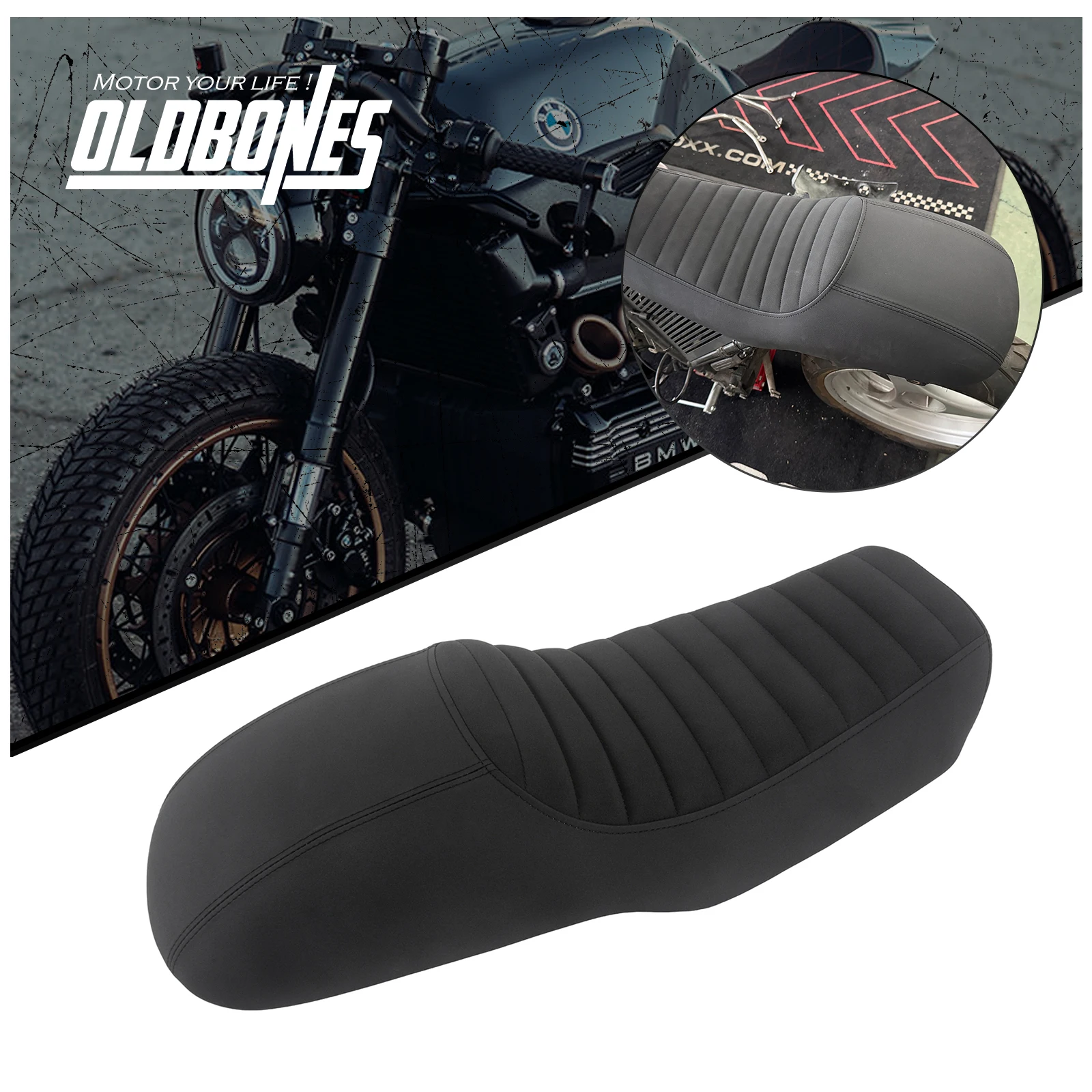 Oldbones Cafe Racer K Series For BMW K100 Suede Camel Hump Seat Vintage Cushion Hump Retro Seat Pan Base With Bracket