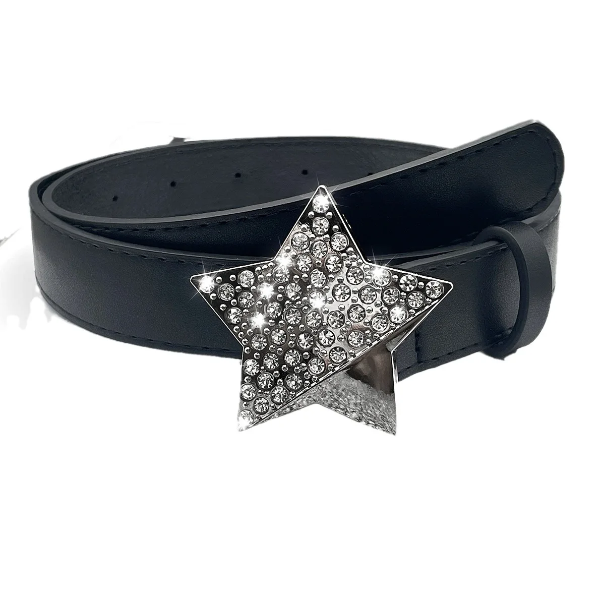 Женский ремень в стиле ретро, модные трендовые универсальные джинсовые аксессуары, пояс в стиле хип-хоп Y2k для девочек, пряжка с пятиконечной звездой, пояс из искусственной кожи