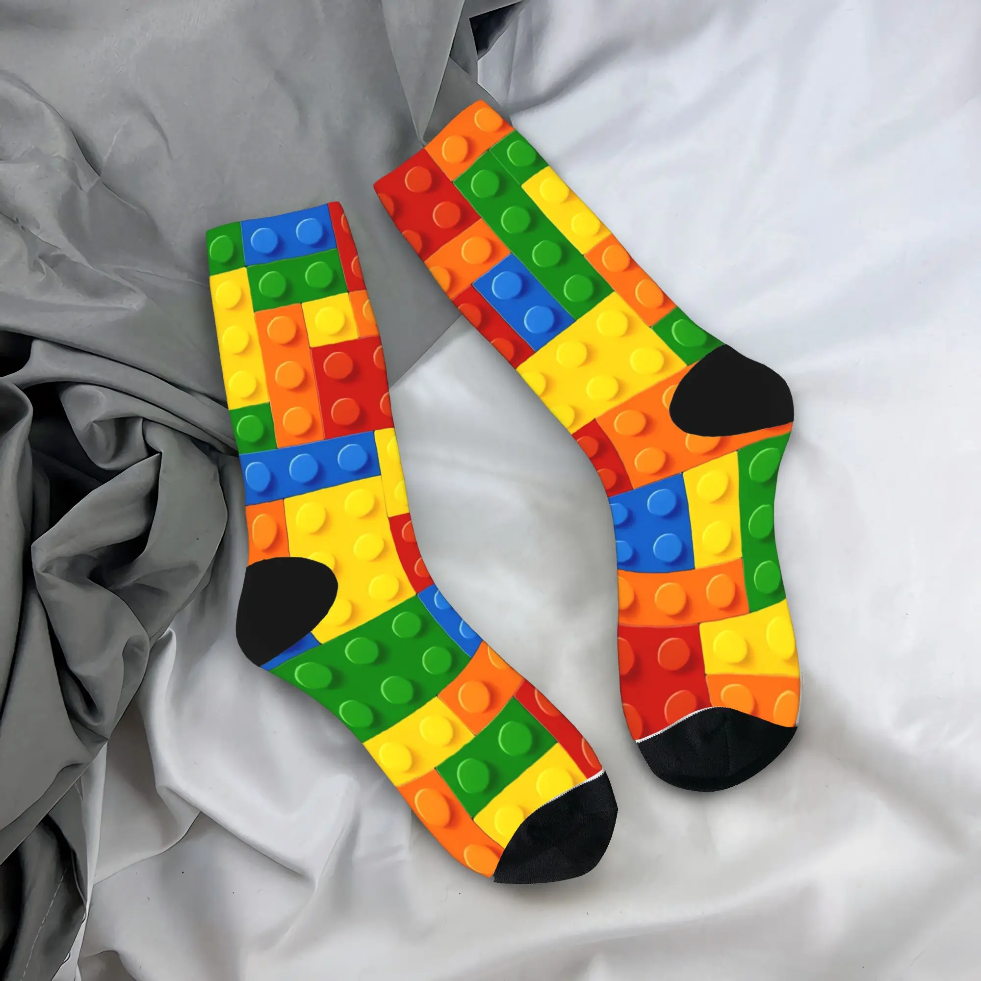 3D Primary Color Building Blocks Pattern Socks Anti Slip Stockings Unisex Men Outdoor Sports Socks Autumn Vintage Graphic Socks