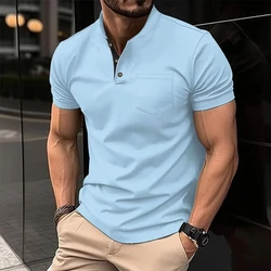 Men's summer breathable thin casual T-shirt top decorated pocket short-sleeved polo shirt