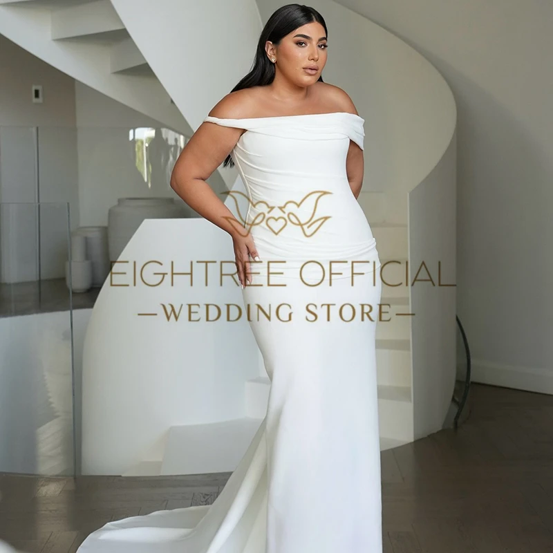 Eightree White Mermaid Wedding Dresses 2026 Off The Shoulder Sweep Train Bridal Dress Long Evening Wedding Prom Gowns Customized image 3