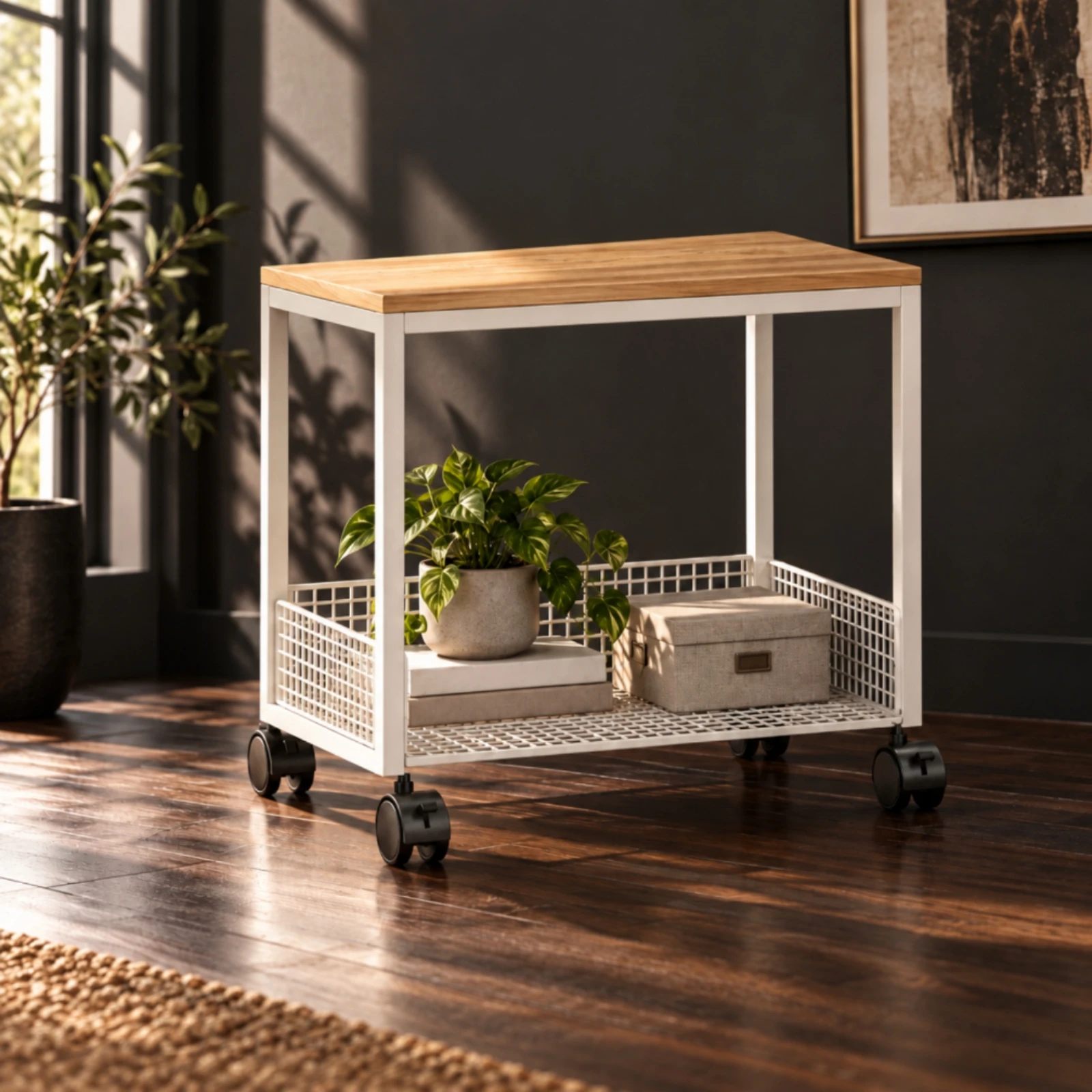 Metal Frame Storage Cart with Casters Compact Wire Mesh Rolling Cart Mobile Shelving Unit Long-Lasting Heavy-Duty for Study Area