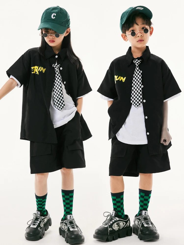 

Boys Street Dance Clothing Hip Hop Kids Shirts Shorts Summer Jazz Performance Clothes For Girls Kpop Dancewear Rave Suit BL10007