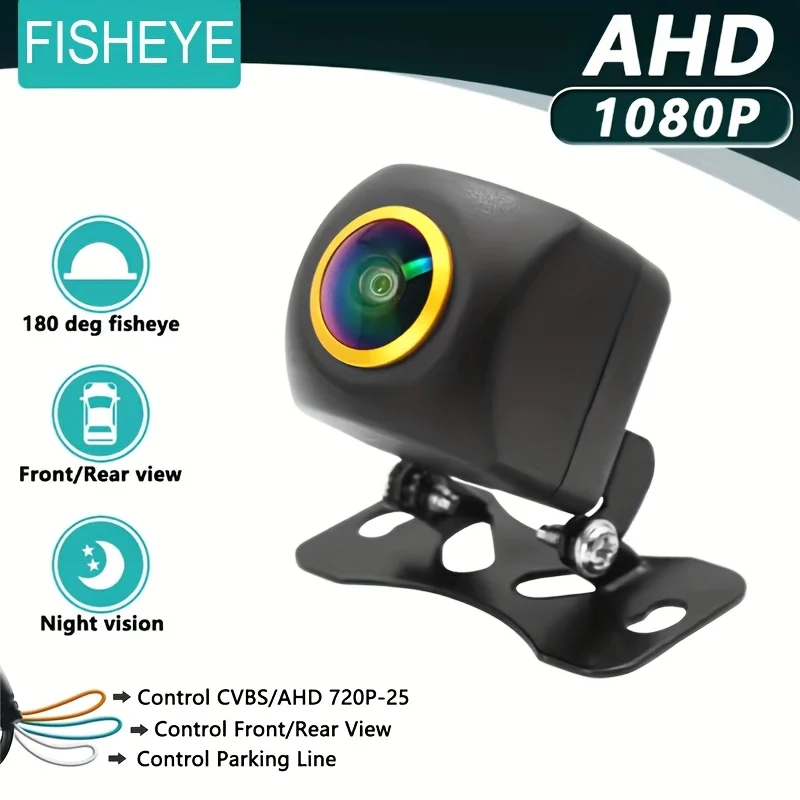 1080P AHD Fisheye Car Camera, Universal Reverse Cam Kit, Wide Angle Rearview, with Parking Guide Lines, for SUV, RV, Pickup