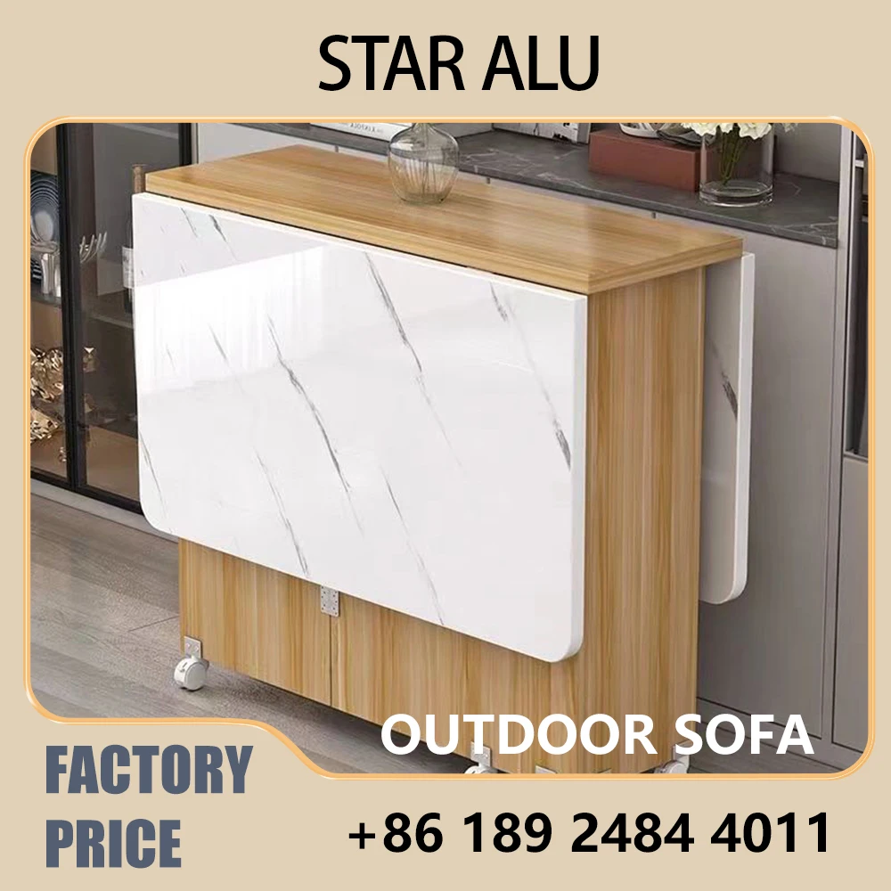 Folding Dining Table, Marble Texture Portable Expandable Table with Lockable Wheels,Small Spaces Apartment with Mobility & Style
