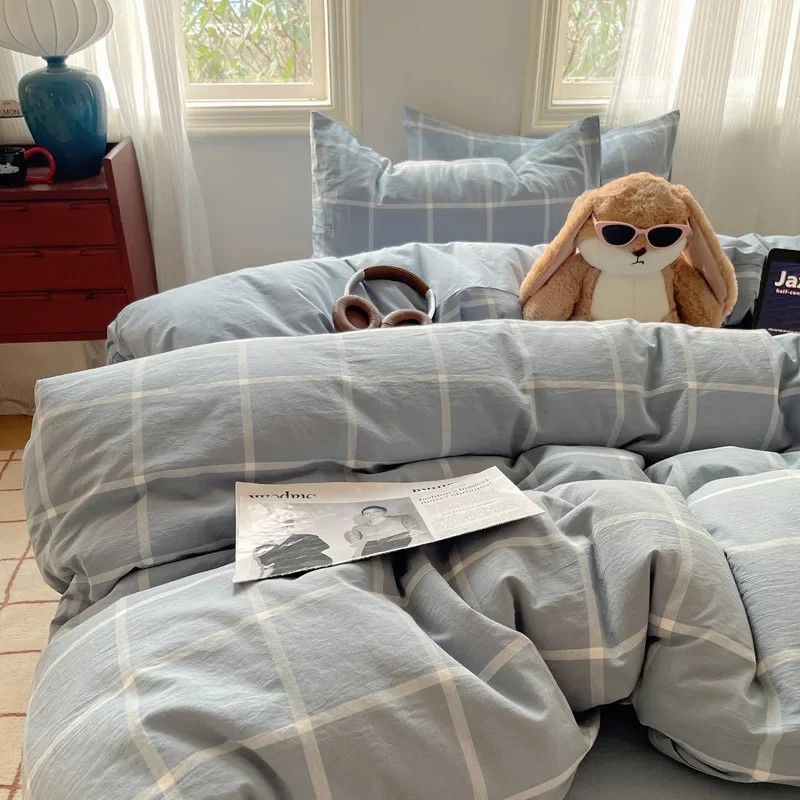 100% Cotton Yarn-dyed Duvet Cover Set or Single Quilt Covers Skin-friendly Breathable Blanket Cover Soft Plaid Comforter Cover