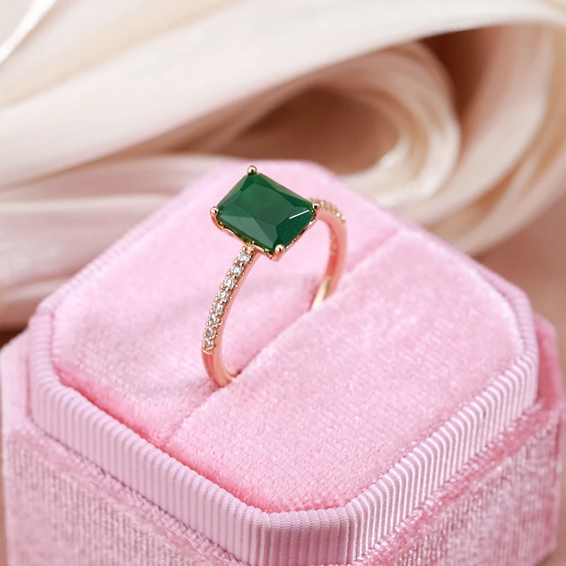 SYOUJYO Square Opal Dark Green Natural Zircon Rings For Women 585 Rose Gold Color Vintage Wedding Jewelry Luxury Big Stone Rings