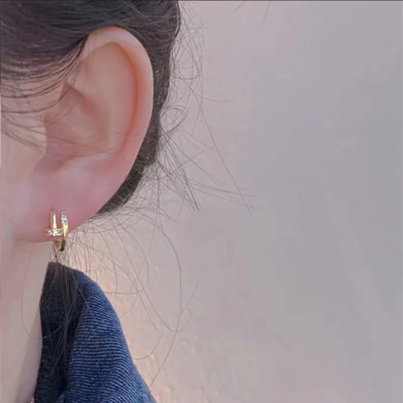 Charming Shiny Crystal Round Hoop Earring For Women Minimalist Nail Shaped Earrings Gold/Silver Trendy Jewelry image 6