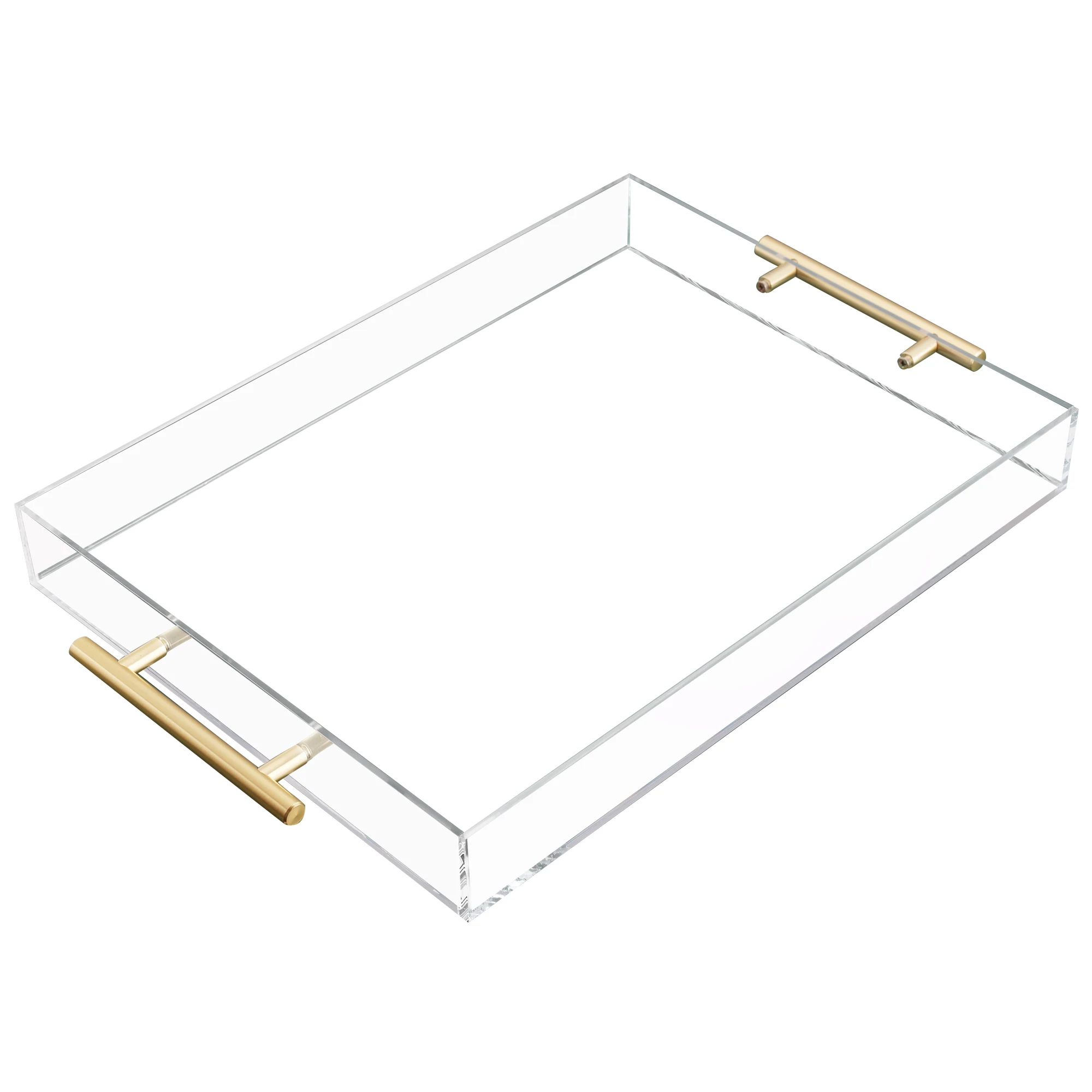 Clear Acrylic Serving Tray with Gold Handles Large Rectangle Decorative Spill Proof Table Organiser Clear Decorative Tray