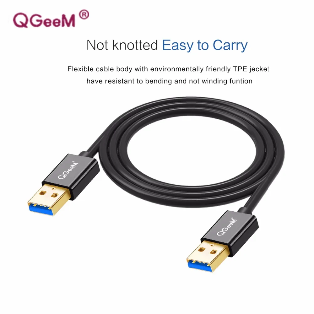 QGeeM kabel USB 3.0 2.0 Super prędkość USB3.0 z męskiego na męskie przedłużacz USB do radiatora dysk twardy USB 3.0 przedłużacz do przewodów danych