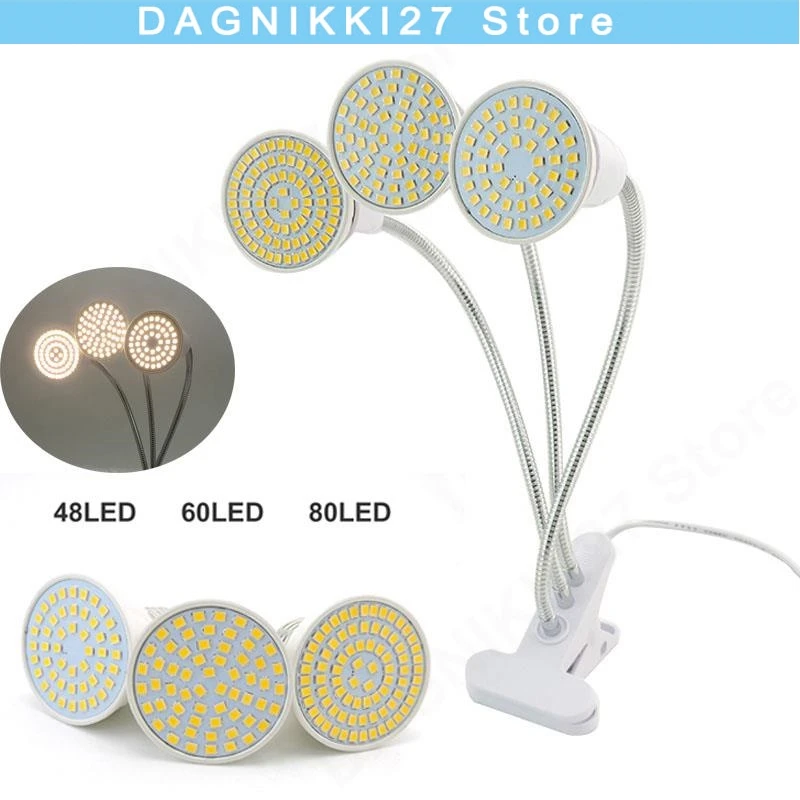 80LED 3 Head Full Spectrum Sunlight Flower Plant Grow Light Phyto Lamp Desk Clip Fitolamp Indoor Veg Growbox Greenhouse V27