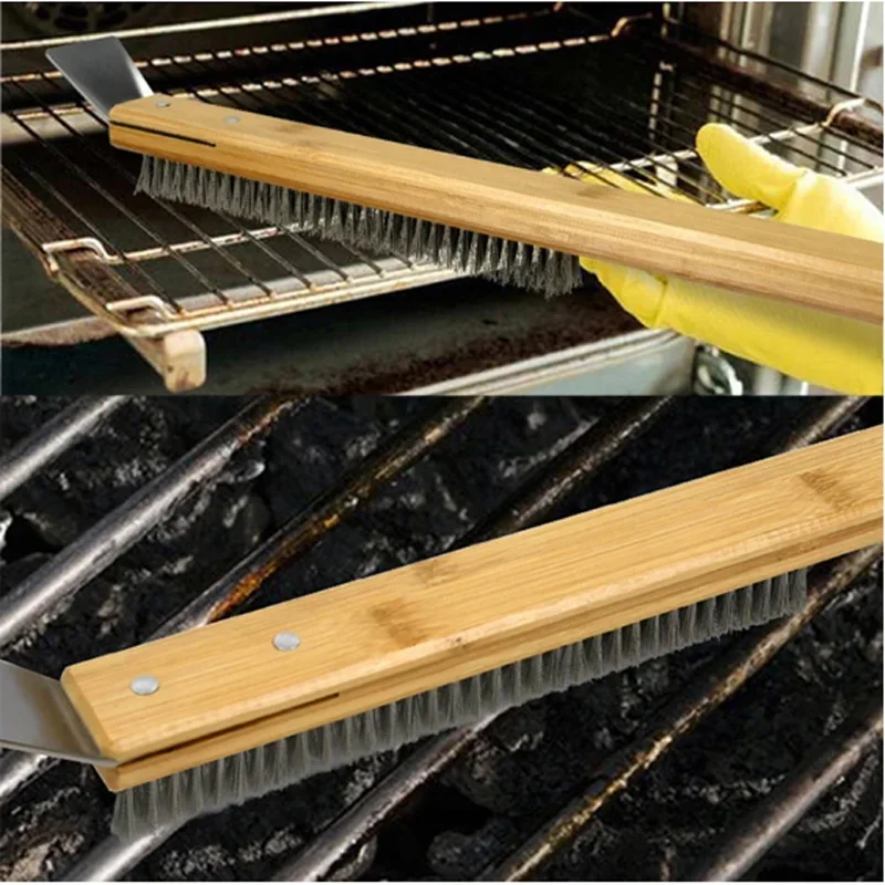 Pizza Oven Brush Wooden Handle Grill Scraper Household Cleaning Brush Pizza Tool For Oven Cleaner