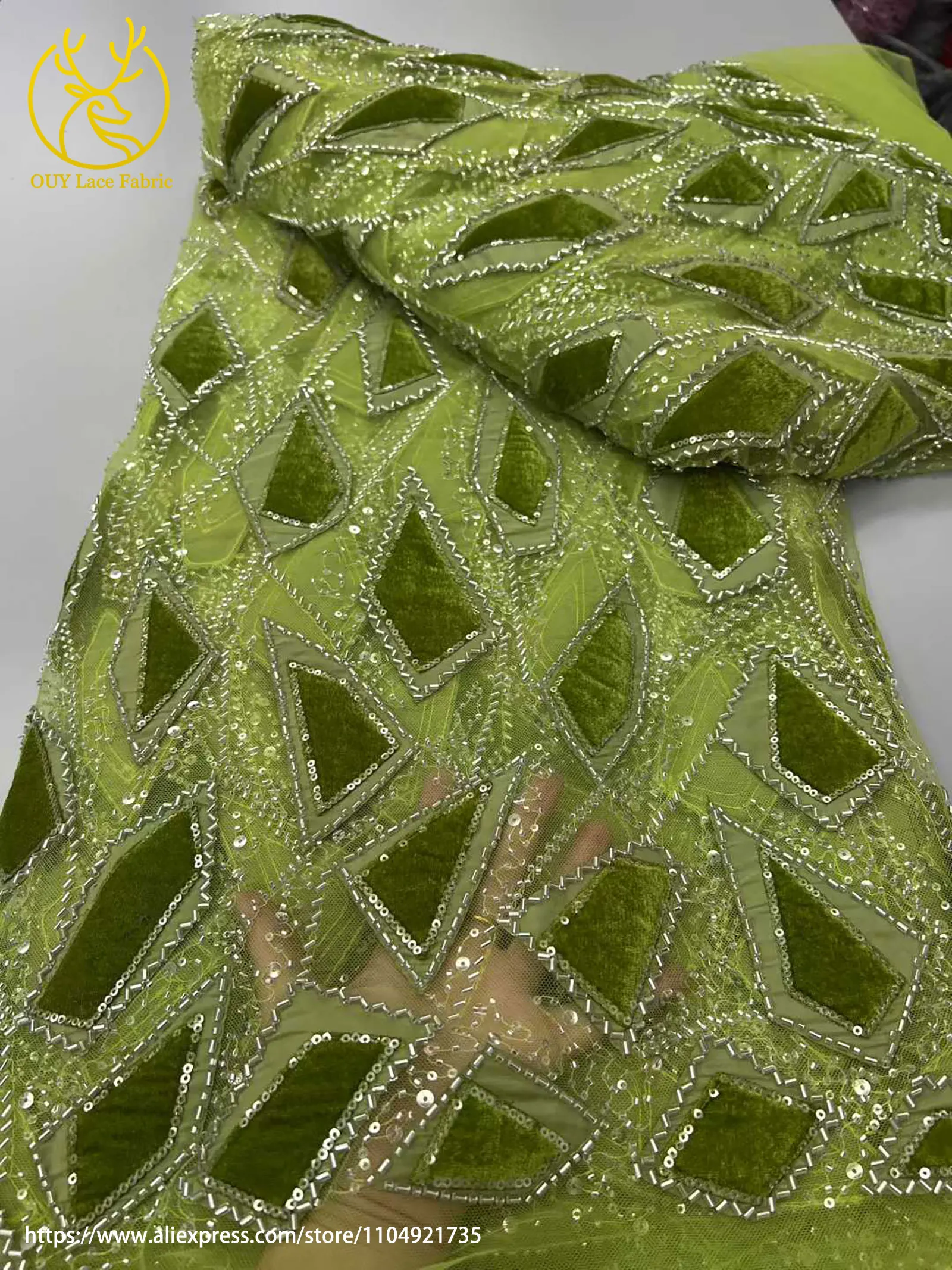 Latest French Velvet Beaded Lace Fabric 2025 African Sequined Mesh Lace Fabric For Sewing Bridal Gowns And Wedding Dresses