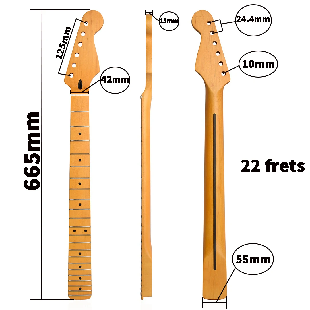 DIY Matte Yellow 22-Pin Electric Guitar Neck Canadian Maple Shank For ST Electric Guitar [Mahogany Tube + Beef Bone Pillow].