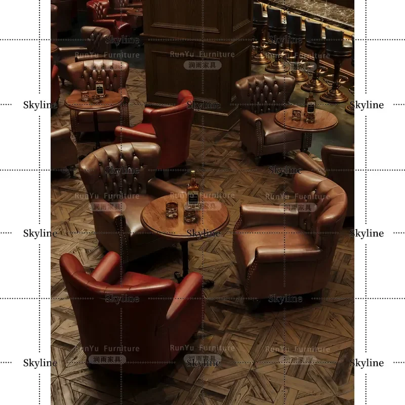 American Retro Bar Sofa Booth Whiskey Music Clear Bar Pub Western Restaurant Cafe Table and Chair Combination