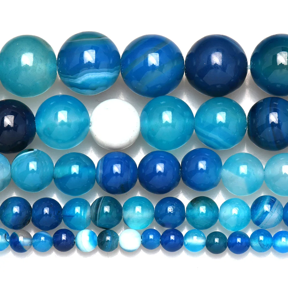 Natural Stone Banded Blue Lace Agates Round Loose Beads 4 6 8 10 12MM Pick Size For Jewelry Making