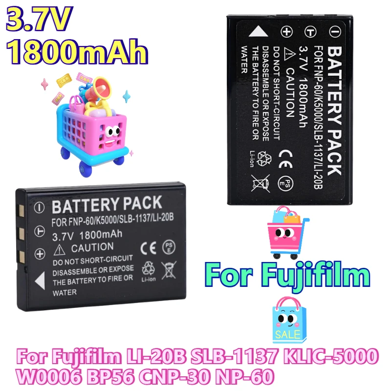

3.7V 1800mAh for Fujifilm LI-20B SLB-1137 KLIC-5000 W0006 BP56 CNP-30 NP-60