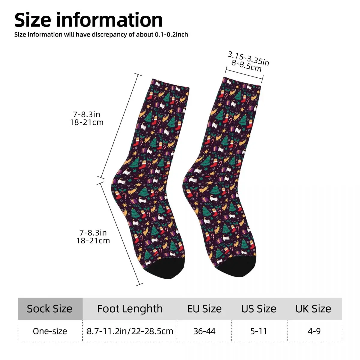 Cute Cats Christmas Tree Pattern Socks Harajuku Super Soft Stockings Long Socks Accessories for Man's Woman's Birthday Present