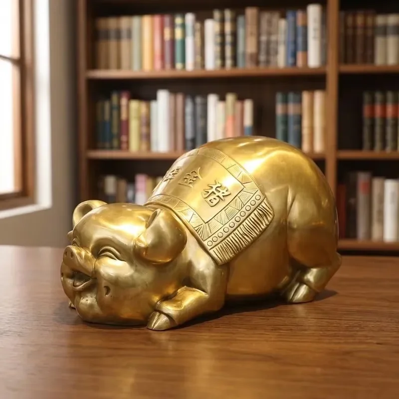 Vintage Chinese Zodiac Piggy Bank Gold Copper Coin Holder Home Office Desk Decor Auspicious Animal Craft Ornament Gift for