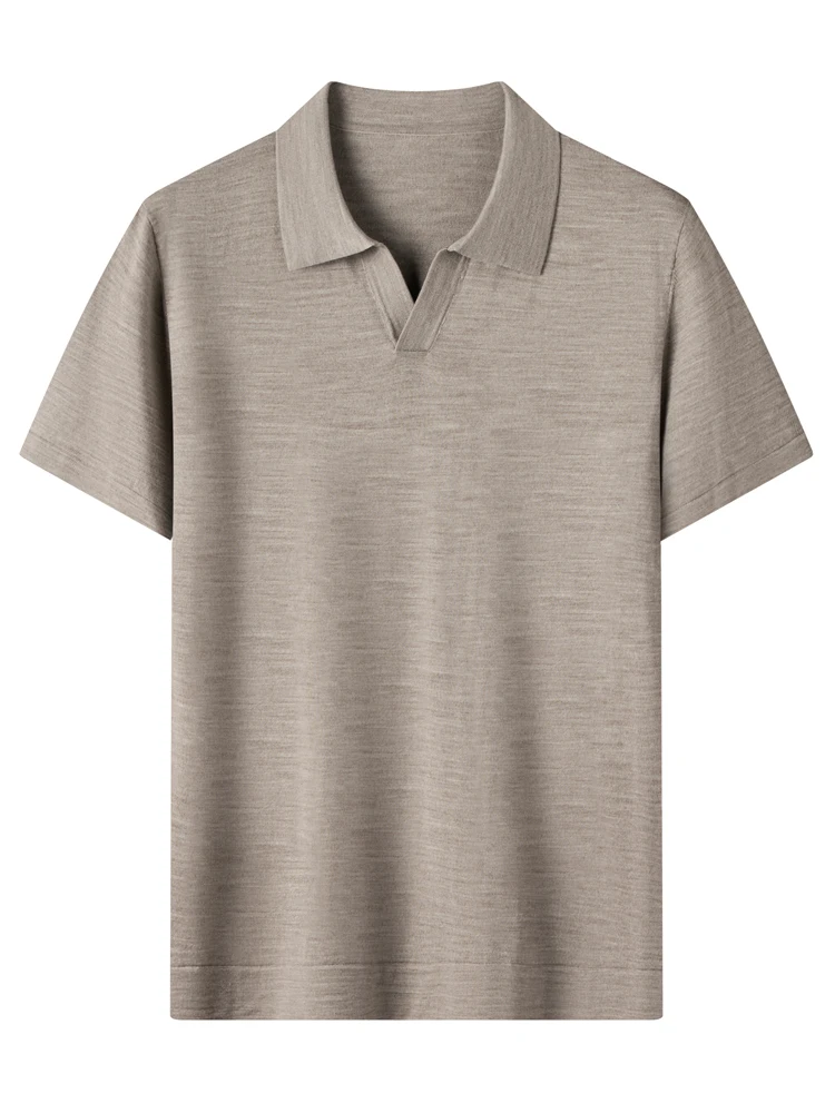 Spring Summer Autumn Men Turn down Collar Wool Sweater Short Sleeve Pullover 100% Fine Wool Knitwear Soft Smart Casual Tops