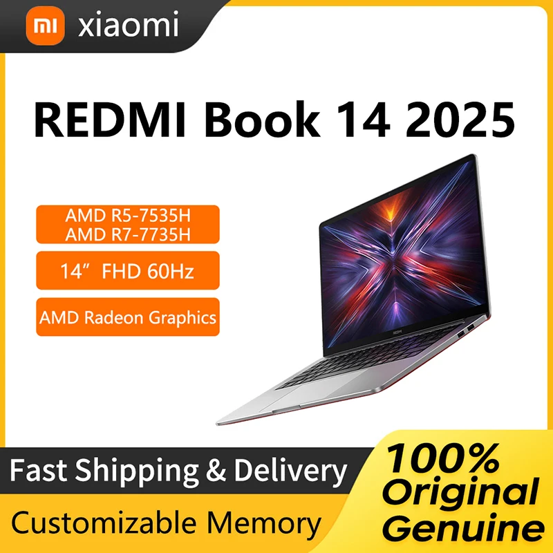 Portátil Xiaomi REDMI Book 14 2025, Pantalla FHD de 14 Pulgadas y 60Hz, Netbook con AMD Ryzen R5-7535H, 16GB, 512GB, con Gráficos AMD Radeon