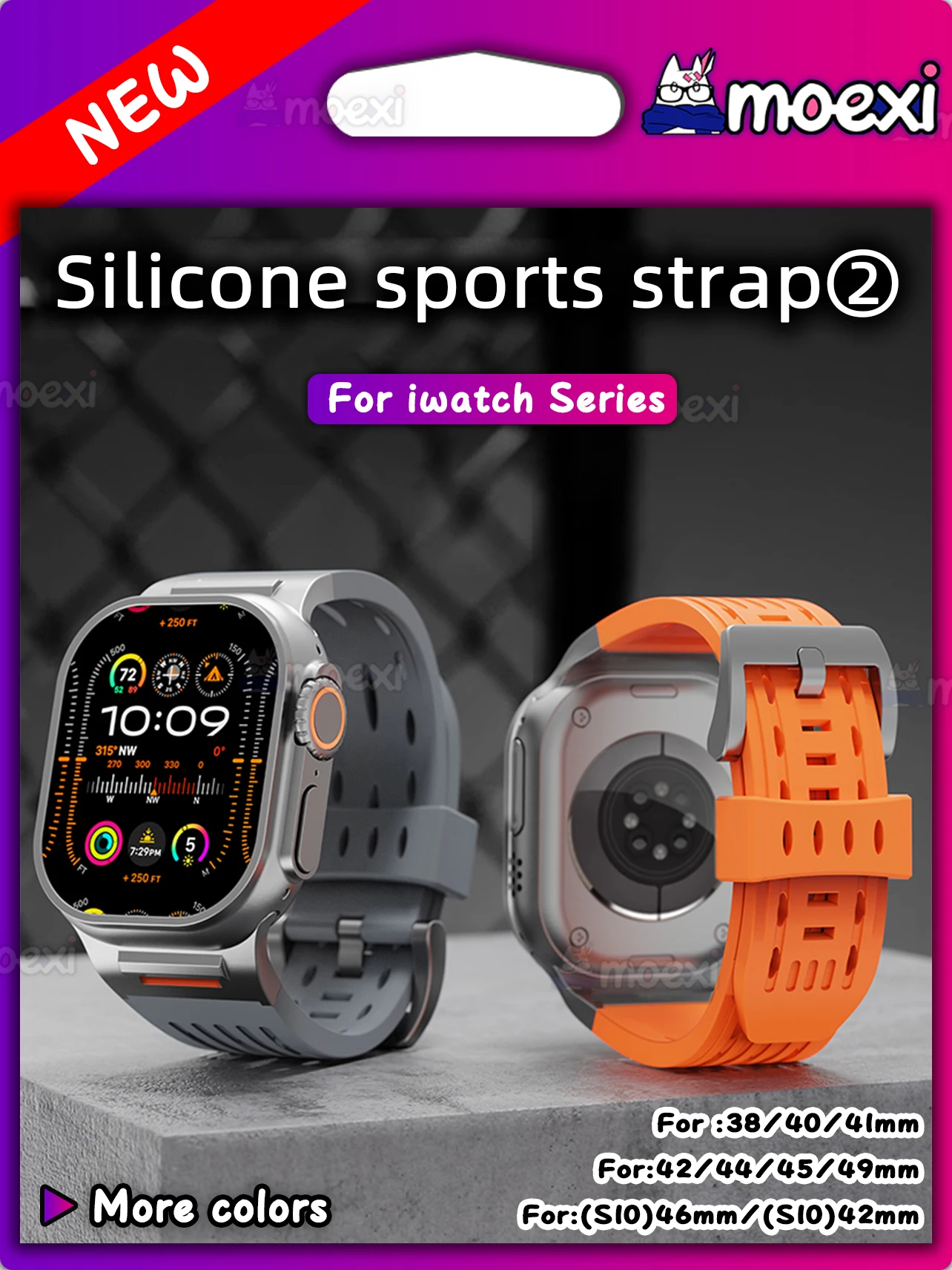 

Sport Silicone Band For Apple Watch Ultra 2 Series 10 9 8 7 6 SE 5 4 Silver Metal Bracelet Strap For iWatch 38 42 44 45 46 49mm