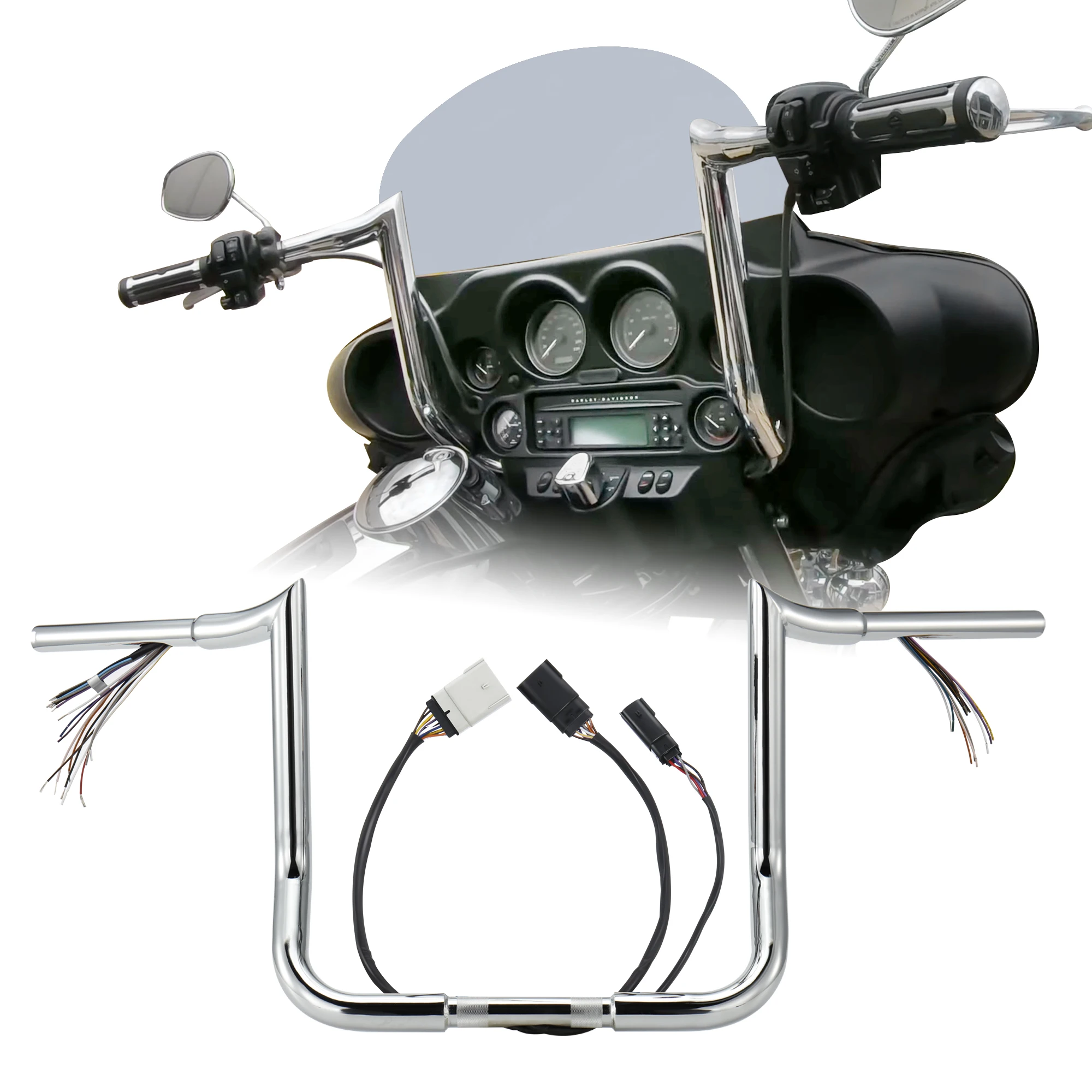 

Touring 10/12/14" Rise Prewired Meathook Handlebar for Harley 2008-2013 Street Glide Electra Glide Ultra Limited Classic