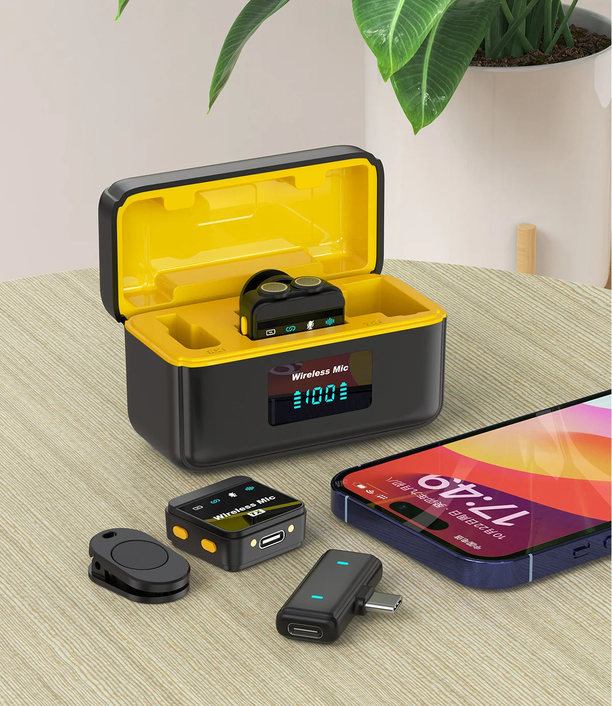 

Новый беспроводной петличный микрофон 2025 года с зарядным кейсом, 2 микрофона Q9 с шумоподавлением для уличных выступлений, Plug and Play