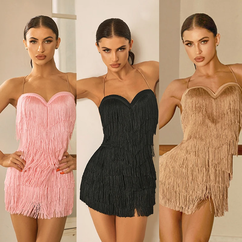 ZYM ラテンダンス競技ドレス女性チャチャサンバダンスパフォーマンス服大人の練習着フルフリンジドレス DNV23653