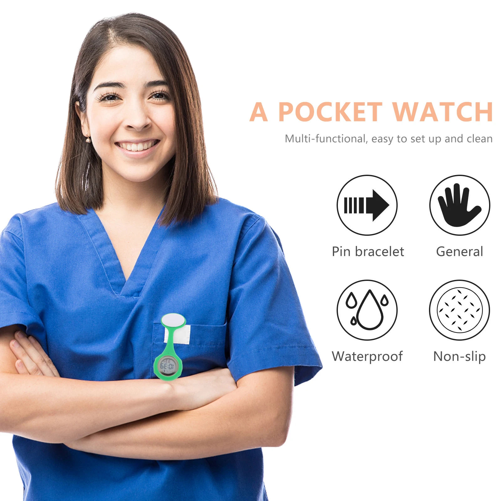 Silicone Nurse Watch Zinc Alloy Watches for Women Detachable Pin Design Hanging Portable Medical Gifts Electronic
