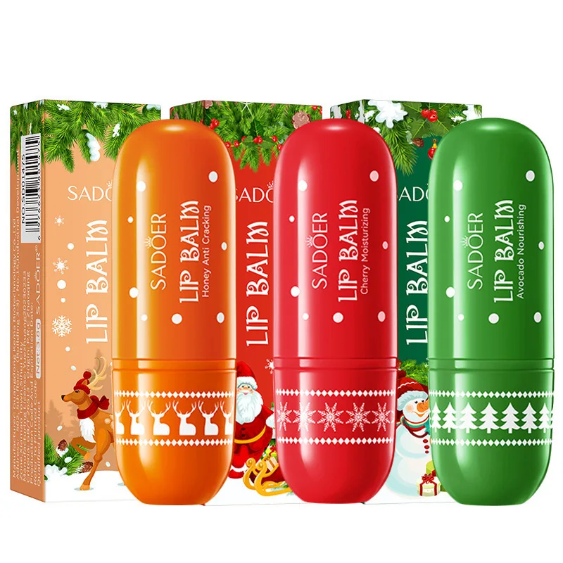 SADOER Christmas Lip Balm Set Moisturizing Lip Plumper Repair Stick Anti Cracking Hydrating Nourishing Plump Lips Skin Care Gift