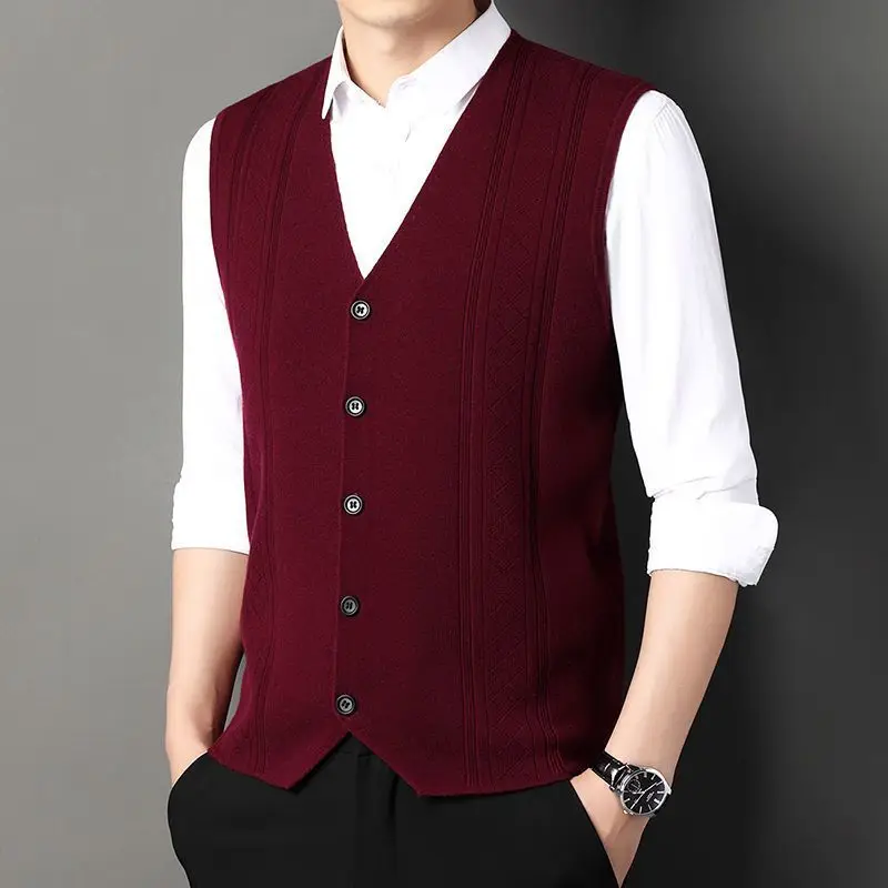 

Men's Wool Knitted Sleeveless V-Neck Vest Warm Solid Color Base Layer Cardigan Business Casual Spring Autumn Daily Commute
