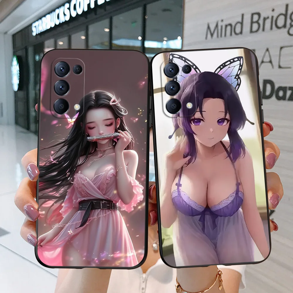 For Oppo Reno5 4G Case 6.4 inch CPH2159 Phone Case Soft Silicon Cover black tpu case Demon Slayer NezukoBikini