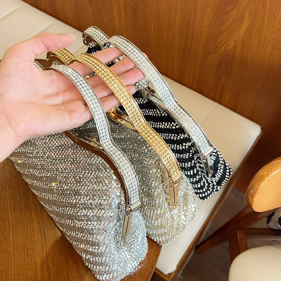 Fashion Shiny Diamond Full Diamond Line Handbag Dinner Bag Niche Design Striped Chain Crossbody Bag