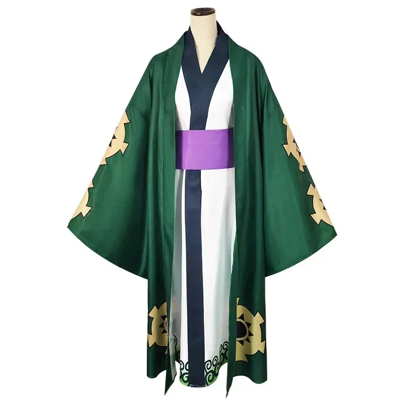 Anime Roronoa Zoro 코스프레 의상 One Wano Piece 기모노 가운 망토 벨트 풀 슈트 복장 의상 망토