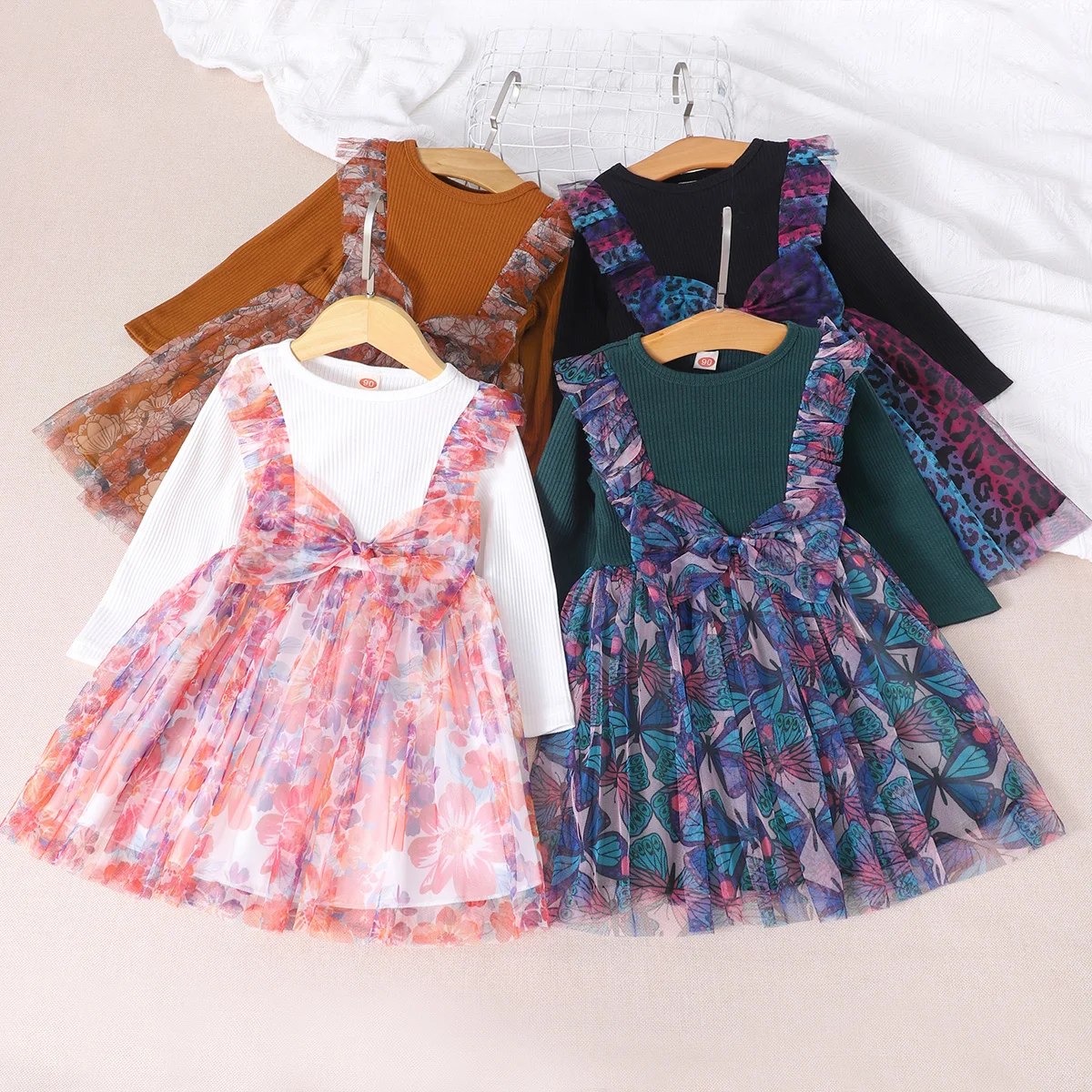 2024 Spring Dress For Kids Girl Clothes Long Sleeve Flower Cute Summer Birthday Party Baby Girl Princess Dresses 2 3 4 5 6 Years