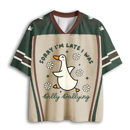 Sorry I'm Late Cute Duck Daisy Graphic Mesh V Neck T-shirt Men Cartoon Summer Casual Short Sleeve Tee