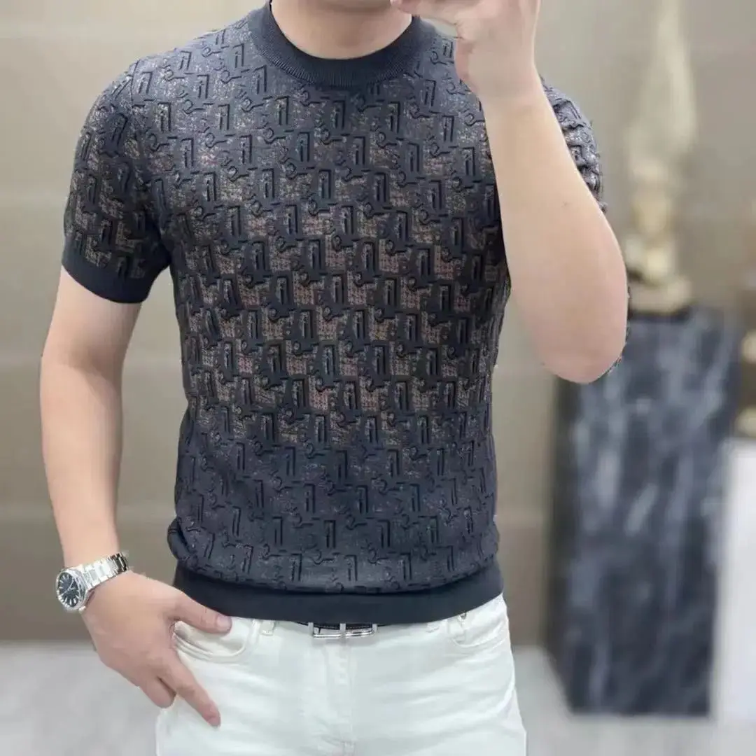 

Мужская трикотажная футболка с круглым вырезом и коротким рукавом, с вышивкой, приталенного кроя, в европейском стиле, модная повседневная одежда из полиэстера.