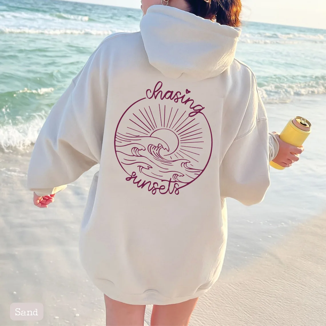 Men and Women's Long-Sleeved Cashmere Hoodies, Letters Chasing Sunsets, Printed Sweater, Top, New Style, Welcome Discount