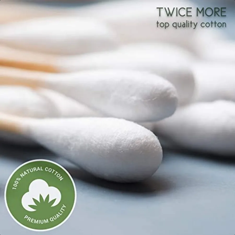 Tamponi di cotone di bambù biodegradabili Premium 500 Prodotti a scarto zero Punte Q composibili per orecchie Tampone di trucco senza plastica Sicurezza