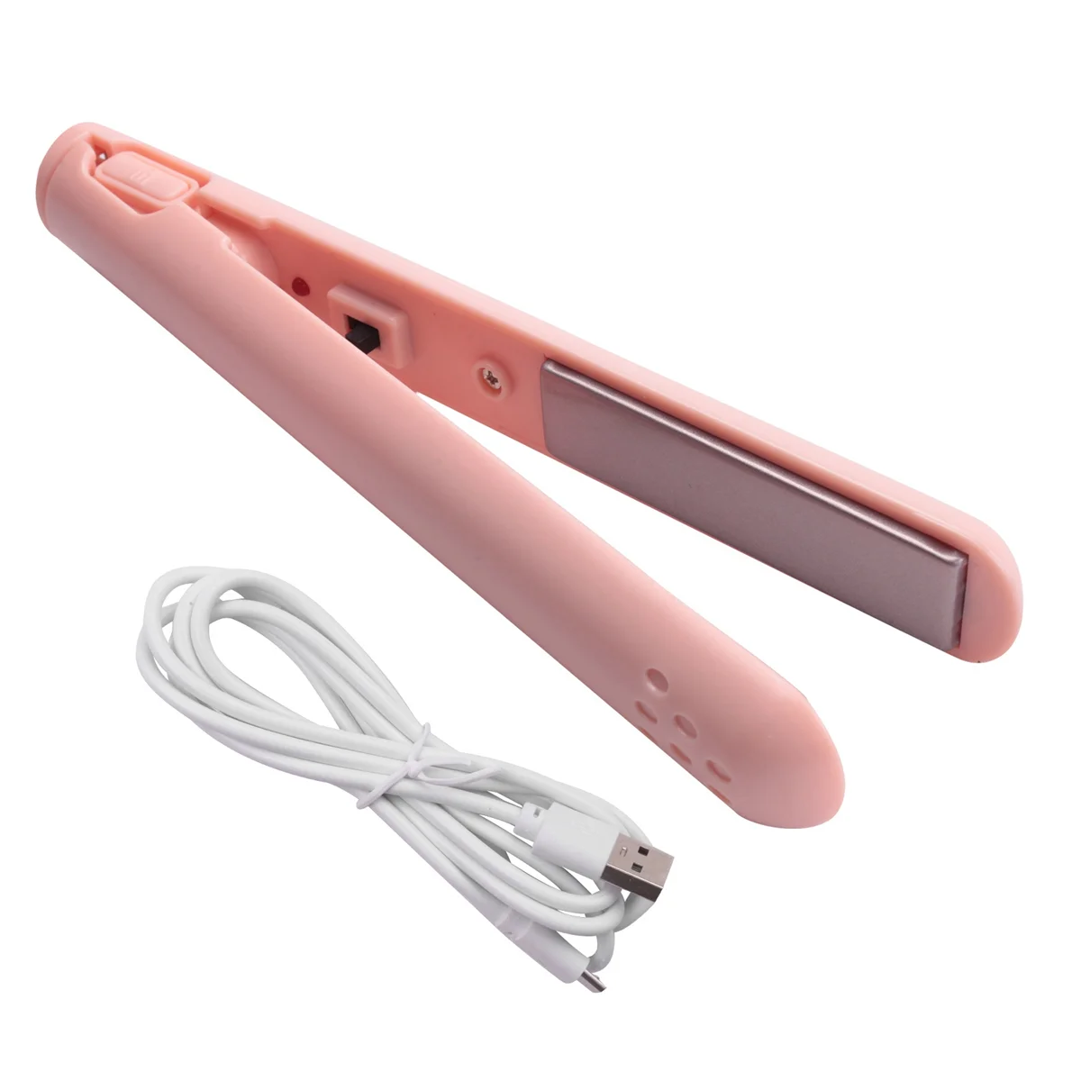 USB Cable Mini Portable Hair Straightener for Straight and Curling Dual-Use Curling Irons for Students Pink